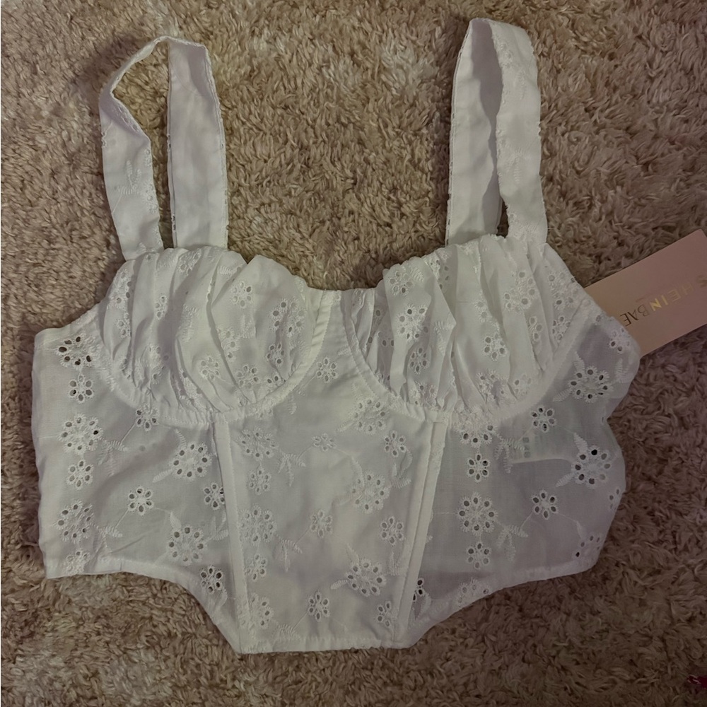 SHEIN White Eyelet Crop Top